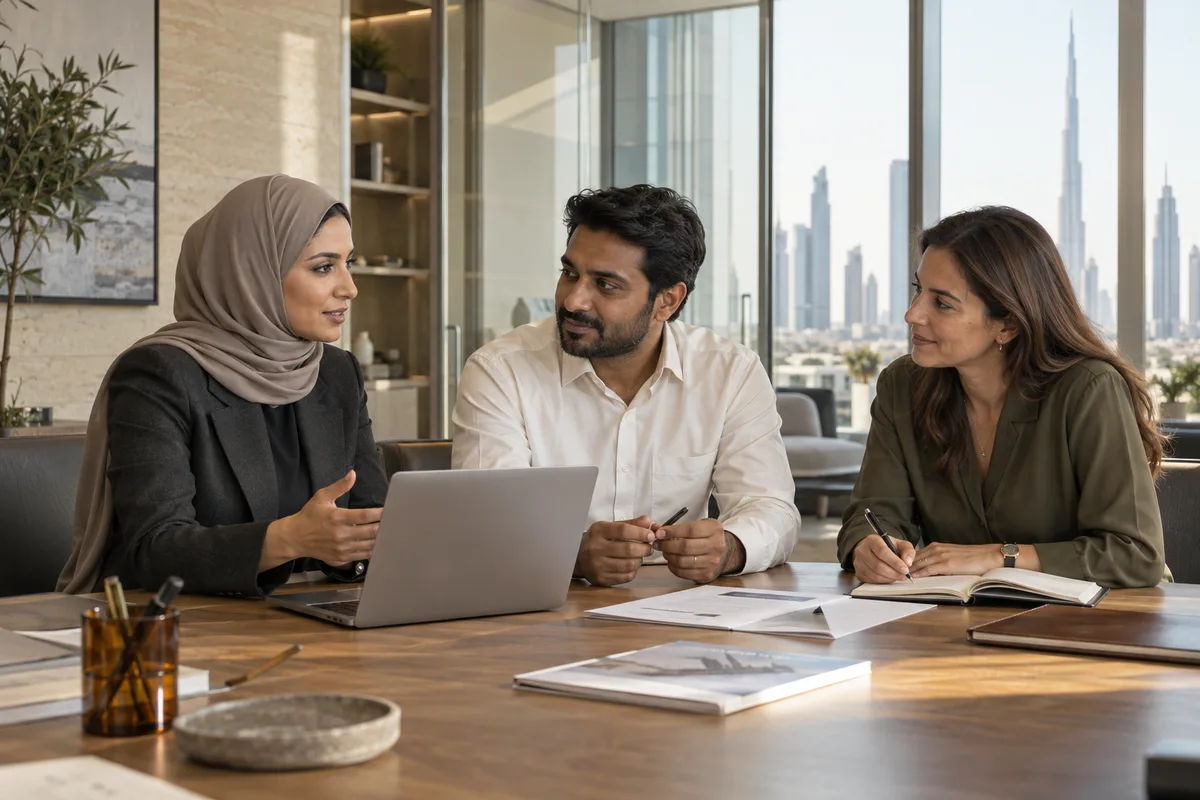 Professional services colleagues reviewing a project together